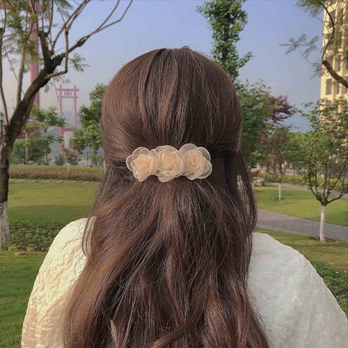 Andelaisi Vintage Flower Hair Clips Rose Flower Hair Barrettes Lace Tulle Flower Hairclips Flower Wedding Hair Clips Decorative Hair Accessories for Women and Girls Headdress