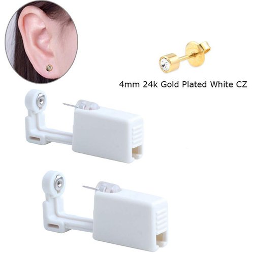 silver angel Ear Piercing Gun Disposable Self Body Ear Piercing Kit With 4mm Ear Stud Safety Ear Piercing Gun Kit Tool (Gold)