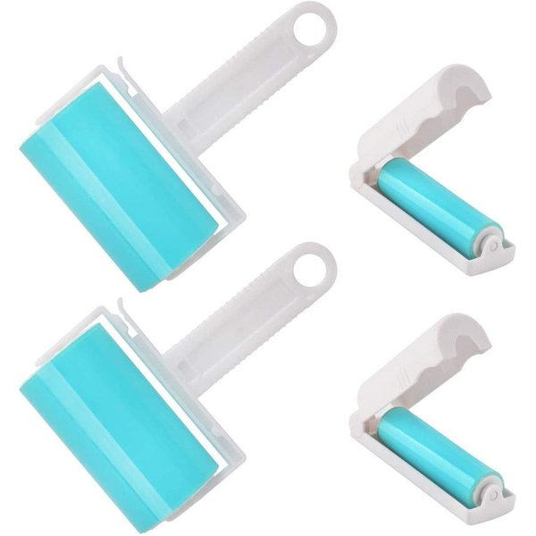 Washable Lint Roller 4 Pack, Reusable Sticky Lint Roller Dog Cat Hair Remover Brush for Clothes, Pet Hairs, Carseats