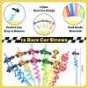 Race Car Party Favors Set - 110 pcs Race Car Birthday Party Supplies, Keychains, Slap Bracelet, Race Car Stickers, Race Car Straws, Stamps for Kids Racing Car Toy Gift, Boy Cars Birthday Decoration