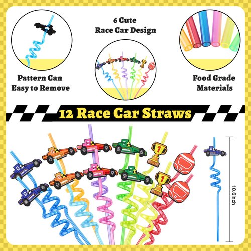 Race Car Party Favors Set - 110 pcs Race Car Birthday Party Supplies, Keychains, Slap Bracelet, Race Car Stickers, Race Car Straws, Stamps for Kids Racing Car Toy Gift, Boy Cars Birthday Decoration