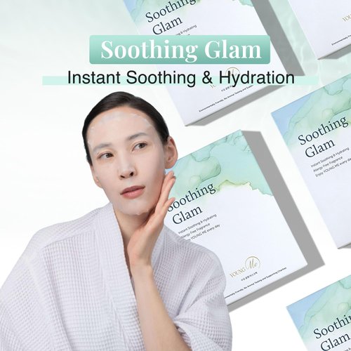 YoungMe Soothing Glam Korean Sheet Mask Pack - Soothing & Hydrating Facial Mask with Aloe Vera & Cica - Hypoallergenic Sheet Mask for All Skin Types | 25g x 6 sheet mask pouch set