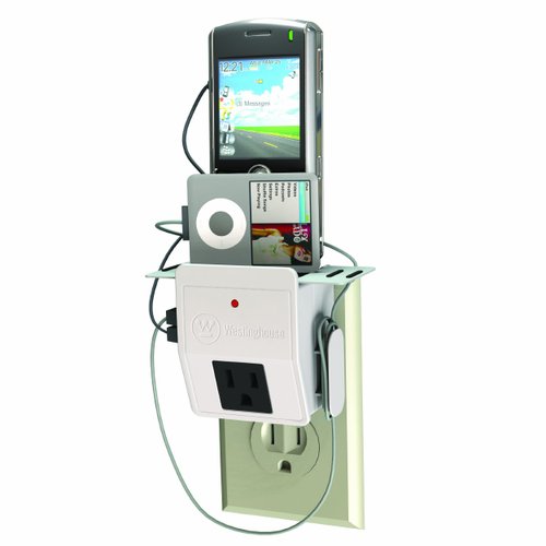Westinghouse T91001 Outlet Valet Portable Charging Station with 1 Grounded Outlet & 2 USB Ports, White
