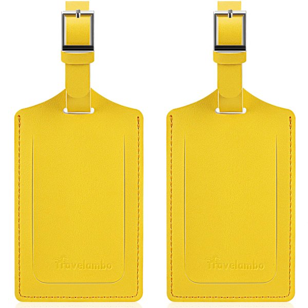 Travelambo Luggage Tag Faux Leather for Suitcase Women Kids Funny Cute (Energetic Yellow)