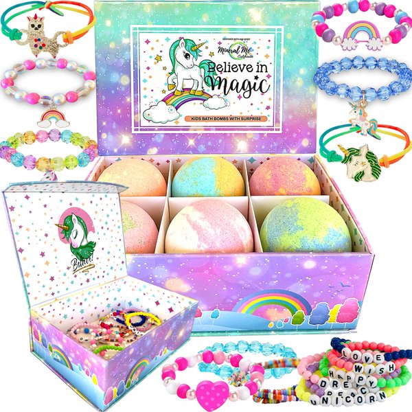 Unicorn Bath Bombs for Girls with Jewelry Inside & Jewelry Box for Kids - Organic, Skin Moisturizing, Natural Bubble Bath Bombs for Kids with Surprise Toy Inside, Birthday, Valentine's Gift for Girls