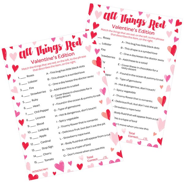 DISTINCTIVS Valentine's Day All Things Red Classroom Party Game - 25 Player Cards
