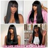 Ruiyu 250 Density 2x4 HD Lace Front Wigs Human Hair Wigs with Bangs Ready to Wear and Go Glueless Lace Closure Straight Wigs for Beginners Women 100% Brazilian Human Hair 24 Inch