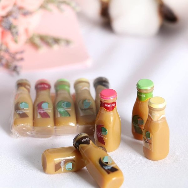 SXFSE Dollhouse Decoration Accessories, 1:12 Dollhouse Ornament 5 Pcs Mini Bottled Coffee Drink Set