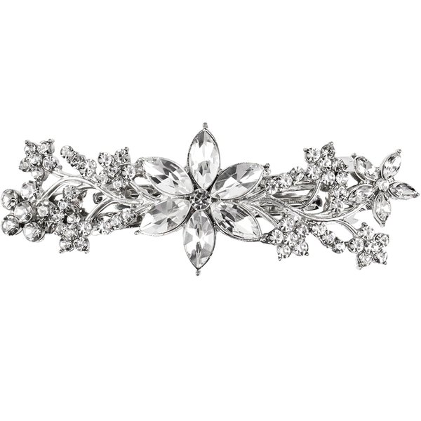 Vintage Crystal Hair Barrettes,Sparkly Glitter Crystal Rhinestones Flower Hair Clips French Style Hairpin Hair Accessories for Women Girls (White)