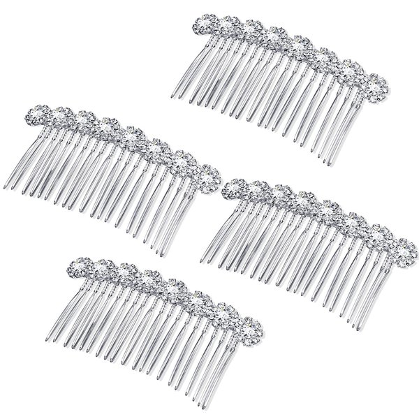 Geosar 4 Pieces Alloy Rhinestone Side Hair Combs Crystal Flower Hair Clips Wedding Hair Comb Bridal Jewelry Hair Clips Combs French Hair Accessories for Women and Girls