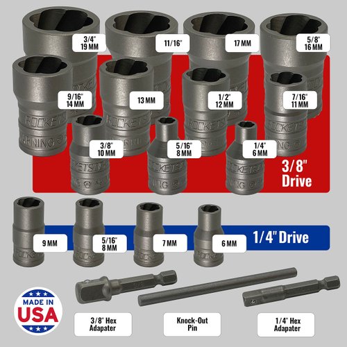 18-Piece Bolt Lug Nut Extractor Socket Set with RAZORGRIP - Made in USA Steel