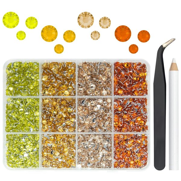 qiipii Resin Rhinestones for Crafting 3mm 4mm 5mm 4 Color Yellow Champagne Golden Orange Flatback Crystal Resin Gems Stones Bulk Non-Hotfix Crystals Diamonds for Nails Face Makeup Tumblers DIY Crafts