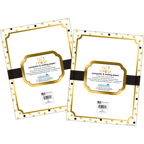 BARKER CREEK Designer Computer Paper 100 Sheet Set, Gold, Decorative Paper, Stationery, 8.5" x 11", 100 sheets, Home, School, and Office Supplies (3624)