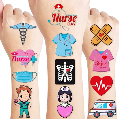 82 Pcs Nurse Temporary Tattoos Sticker for Kids Medical Nurse Graduation Themed Birthday Party Decorations Supplies Favors Celebration Gifts Ideas Girls Boys Baby Showers Cute Tattoo Classroom Reward