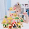 Agirlgle Wood Building Blocks Set for Kids 24 Pcs Rainbow Stacker Stacking Game Construction Toys Set Preschool Colorful Learning Educational Toys - Geometry Wooden Blocks for Boys & Girls