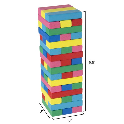 Classic Wooden Blocks Stacking Game with Colored Wood and Carrying Bag for Indoor and Outdoor Play for Adults, Kids, Boys and Girls, 48 Blocks