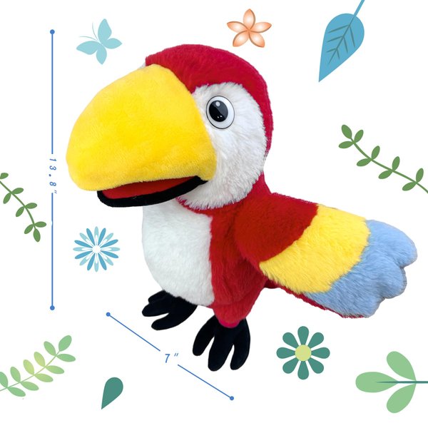 okegztoa Puppets Parrot Hand Puppet,13.8" Animal Puppets Hand Puppets Bird Stuffed Animal Hand Puppets for Kids with Movable Mouth,Puppet Plush Multi-Color Toys Bird Puppet Role Play Teaching(Red)