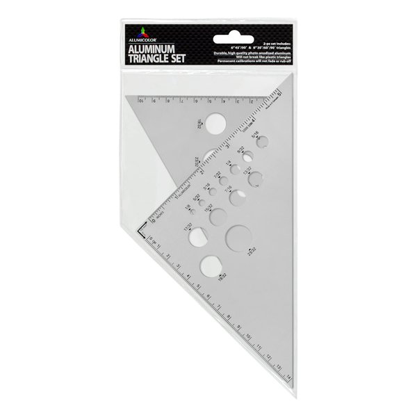 Alumicolor Aluminum Calibrated Drafting Triangle 2 Piece, 6 Inch & 8 Inch Set, 30/60 Degree (8 Inch) & 45/90 (6 Inch)