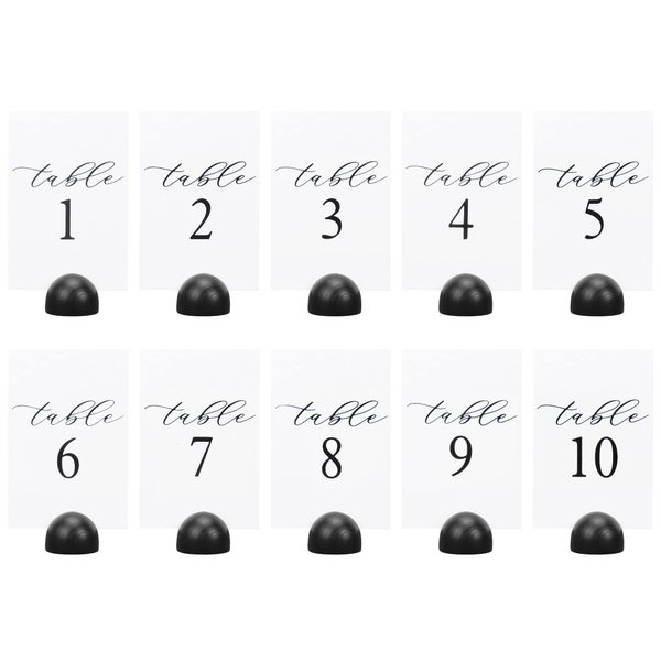 Hanna Roberts Modern Cursive Table Number Card Stock Signs with Round Stand for Wedding Reception, Restaurant, Event Party, 4" x 6" (Set of 10, 1-10, Black)
