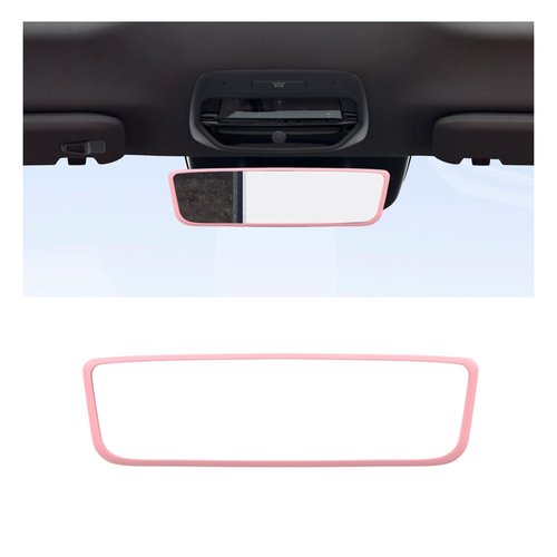 Suvnie Car Rear View Mirror Protector Frame, Silicone Auto Rearview Mirror Edge Protective Cover Compatible with Model 3 Y, Car Interior Rearview Mirror Decor Accessories (Pink)
