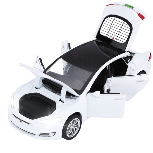 SASBSC Toy Cars Model S Die Cast Metal Model Cars with Door Open Light and Sound Pull Back Car Toys for Boys and Girls 3-12 Years Old (White)
