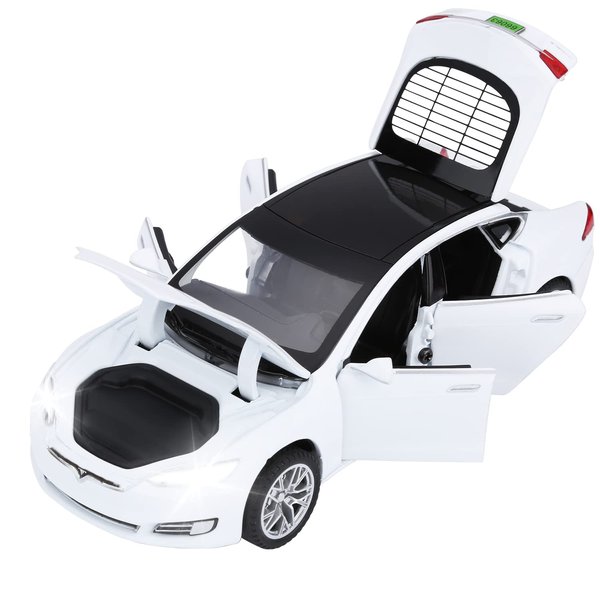 SASBSC Toy Cars Model S Die Cast Metal Model Cars with Door Open Light and Sound Pull Back Car Toys for Boys and Girls 3-12 Years Old (White)