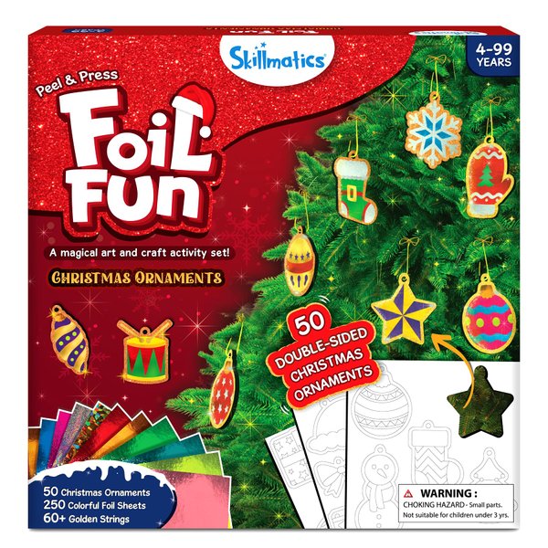 Skillmatics Art & Craft Activity - Foil Fun Christmas Ornaments, Mess Free Art for Kids, Festive Holiday Craft Kits, DIY Decor Creative Activity, Gifts for Girls & Boys Ages 4, 5, 6, 7, 8, 9, and Up