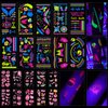 PFARRER 20 Sheet Glow in The Dark Neon Temporary Tattoos (Total 211pcs) Fluorescence UV Neon Body Face Fake Waterproof Tattoo Stickers for Women Men,Rave Festival Accessory Party Supplies ZYH2310002