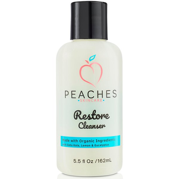 Peaches Skin Care Face Cleanser (5.5 oz) - Post-Workout Face Wash - Vegan Facial Cleanser - Enriched with Gotu Kola, Lemongrass and Eucalyptus