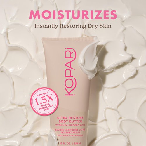 Kopari Jumbo Ultra Restore Body Butter with Hyaluronic Acid and Vitamin B5 - Vegan Moisturizing Lotion for Dry Skin 12 oz