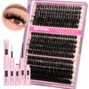 DIY Lash Extension Kit Fluffy Lash Clusters Kit 300PCS Eyelash Clusters with Bond and Seal Glue Thick 60D+80D+100D Cluster Eyelash Extensions Kit D Curl Volume Individual Lashes Kit DIY at Home