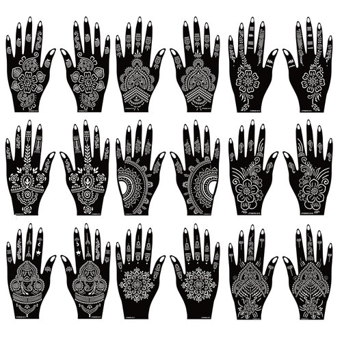 Henna Stencils 18 Sheet Henna tattoo kit Hands henna Tattoo Sticker Indian Temporary Tattoo Stencil Self Adhesive Tattoo Templates
