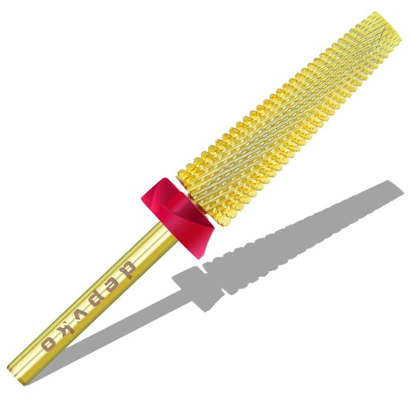 Depvko Super Long 5 in 1 Nail Drill Bits, 3/32'' Carbide Tungsten Bits, Two Way Rotate Professional Advanced Safety Bits for Nail, Fast Remove for Manicure Pedicure Cuticle Gel Polishing(Fine-F, Gold)