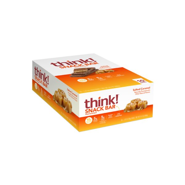 think! Protein Bars with Chicory Root for Fiber, Digestive Support, Gluten Free with Whey Protein Isolate, Salted Caramel, Snack Bars Without Artificial Sweeteners, 1.4 Oz (10 Count)