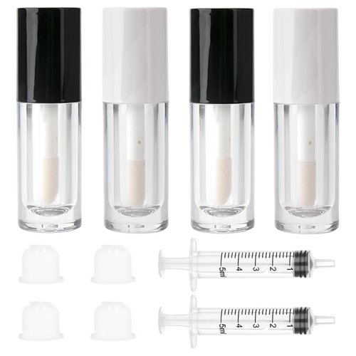 Qeuly 4 Pack Lip Gloss Tubes, 6ml Empty Lip Gloss Tubes with Wand, Clear Plastic Lip Gloss Containers for Skin Care Oil DIY Makeup Lipgloss Making Kit (D25xH86mm)