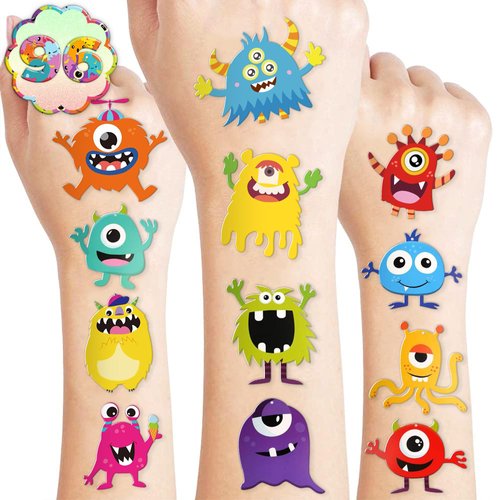 Monster Temporary Tattoos for Kids, 96PCS Birthday Party Decorations Supplies Party Favors Supper Cute Little Monster Tattoo Sticker Style Gift Ideals for Boys Girls Schools Prizes Themed