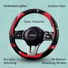 Iwantit® Steering Wheel Cover, Carbon Fiber&Perforated Leather with Anti-Slip Rubber Ring, Steering Wheel Protector, Universal Fit 14.5-15 inches for Cars,SUV (Passion Red)