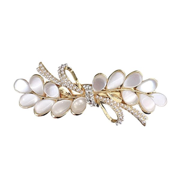 Opal Flower Rhinestone Hair Clip French Crystal Vintage Hair Barrettes Elegant Pearl Hair Accessories,by JINBUYAO (F)