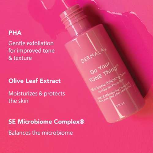 Dermala Do Your Tone Thing Balancing Toner | pH Balanced Solution PHA Oil Controlling Facial Toner for Blemish Prone Skin | Gentle Exfoliation Calms Hydrates Moisturizes for All Skin Types | 3 fl oz