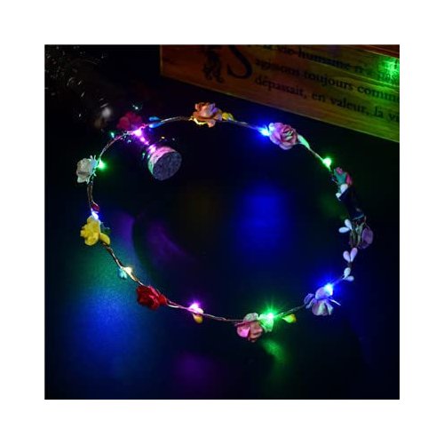 YOVECATHOU Led Light Women Flower Girl Headband Glow Blinking Crown Hair Wreath for Festival Holiday Christmas Halloween Party Favors Accessories (Colourful)