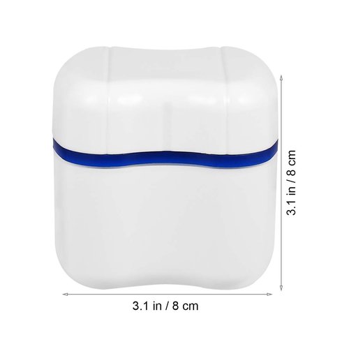 Healifty Retainer Case with Strainer Basket - Denture Storage Container Case Denture Cleaning Case for Braces, Dentures & Aligners (Blue)