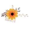 June Bloomy Bride Wedding Sunflower Hair Comb Pearl Flower Hair Piece Rhinestone Hair Accessories (Golden Sunflower)