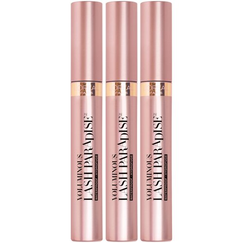L'Oreal Paris Voluminous Makeup Lash Paradise Waterproof Mascara, Voluptuous Volume, Intense Length, Feathery Soft Full Lashes, No Smudging, No Clumping, Black, 0.25 Fl Oz (Pack of 3)