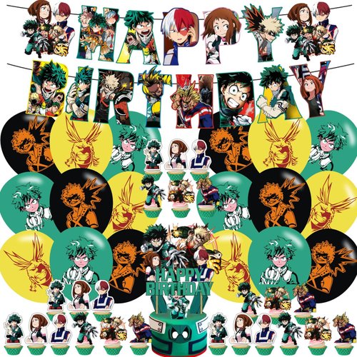 Academia of My Hero Party Supplies ,Academia of My Hero Birthday Party Decoration Princess Includes Cake Toppers,Cupcake Toppers, Balloons,Banner Party Supplies Decoration For Adults Boys Girls Teens