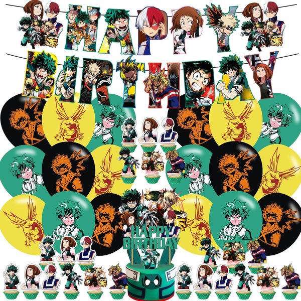 Academia of My Hero Party Supplies ,Academia of My Hero Birthday Party Decoration Princess Includes Cake Toppers,Cupcake Toppers, Balloons,Banner Party Supplies Decoration For Adults Boys Girls Teens