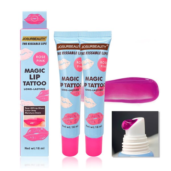 JOSURBEAUTY Kissable Lip Tattoo, Easily Peel Off Mask Long Lasting Waterproof Lip Gloss For A Romantic Appointment, 4 Colors Selectable Lip Hydrating Gloss Serum