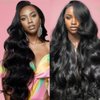 30 Inch Body Wave Lace Front Wigs Human Hair Pre Plucked 180% Density 13x4 Transparent HD Lace Front Wigs for Black Women Glueless Frontal Wigs with Baby Hair Natural Black Human Hair Wig