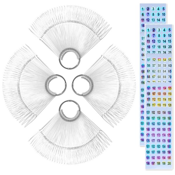 200pcs Nail Swatch Sticks with Number Stickers Nail Color Display Stiletto Tips Clear Nail Sample Sticks with Ring Practice Nail Tips Nail Supplies for Nail Techs Professional Nail Salon