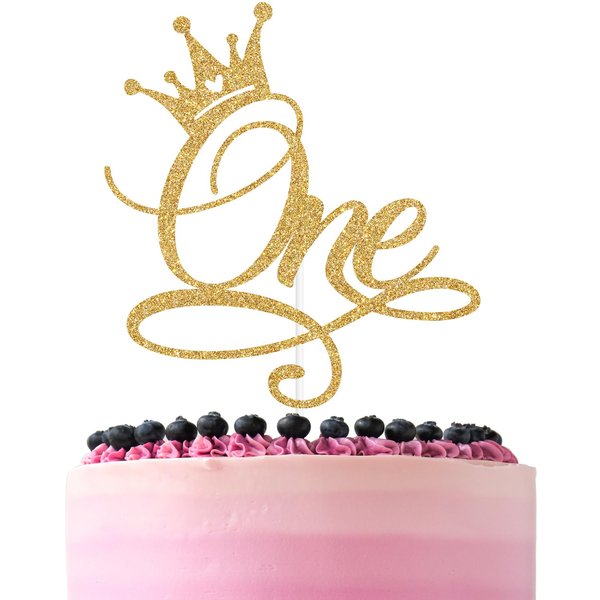 Gold Glitter One Cake Topper, Happy 1st Birthday/Wild One/Princess Happy 1st Birthday, Princess Themed Baby's 1st Birthday Baby Shower Party Decorations Supplies