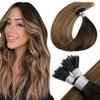LaaVoo 22" Nano Bead Hair Extensions Human Hair Ombre Darkest Brown Fading to Medium Brown and Ash Blonde Real Hair Nano Micro Ring Extensions Nano Tip Human Hair Extensions Straight 1g/strand 50g